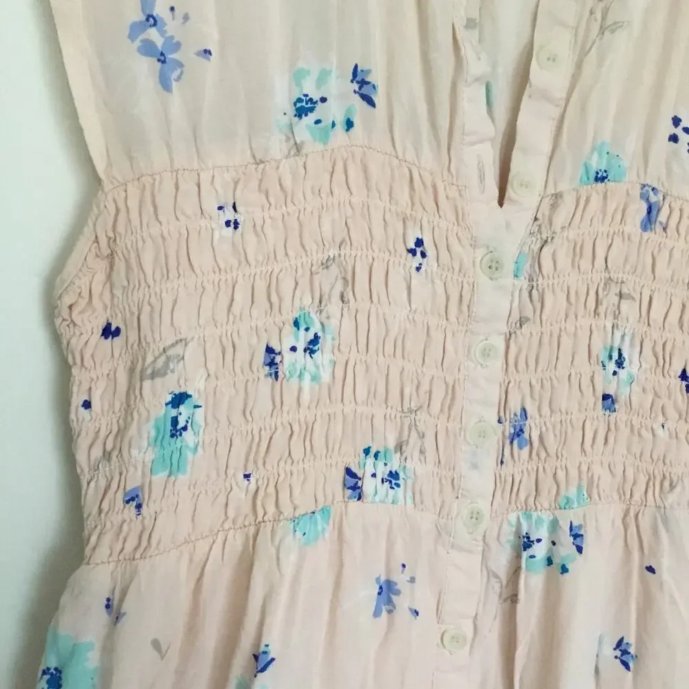 Free People Greatest Day Smocked Floral Mini Pink Dress Sz S